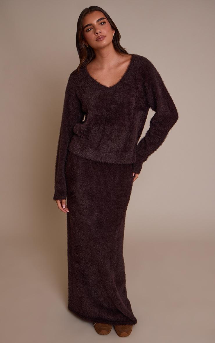 Pretty Little Thing Chocolate Fluffy Knitted Maxi Skirt