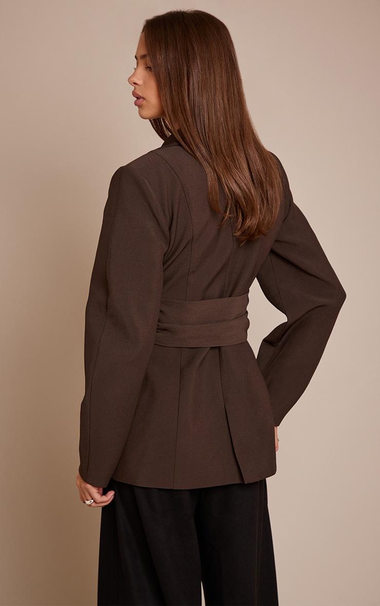Pretty Little Thing Chocolate Gathered Wrap Waist Belted Blazer