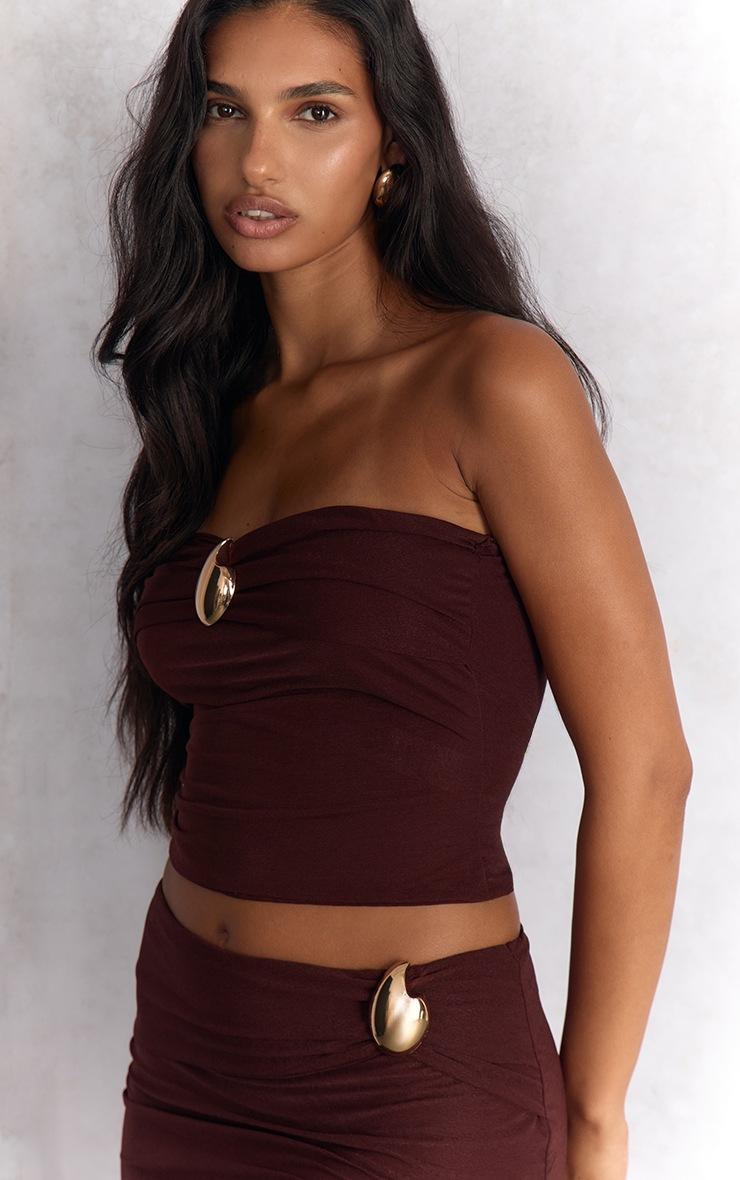 Pretty Little Thing Chocolate Gold Trim Detail Bandeau Top