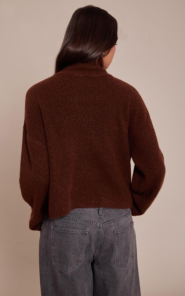 Pretty Little Thing Chocolate Half Zip Soft Knit Sweater