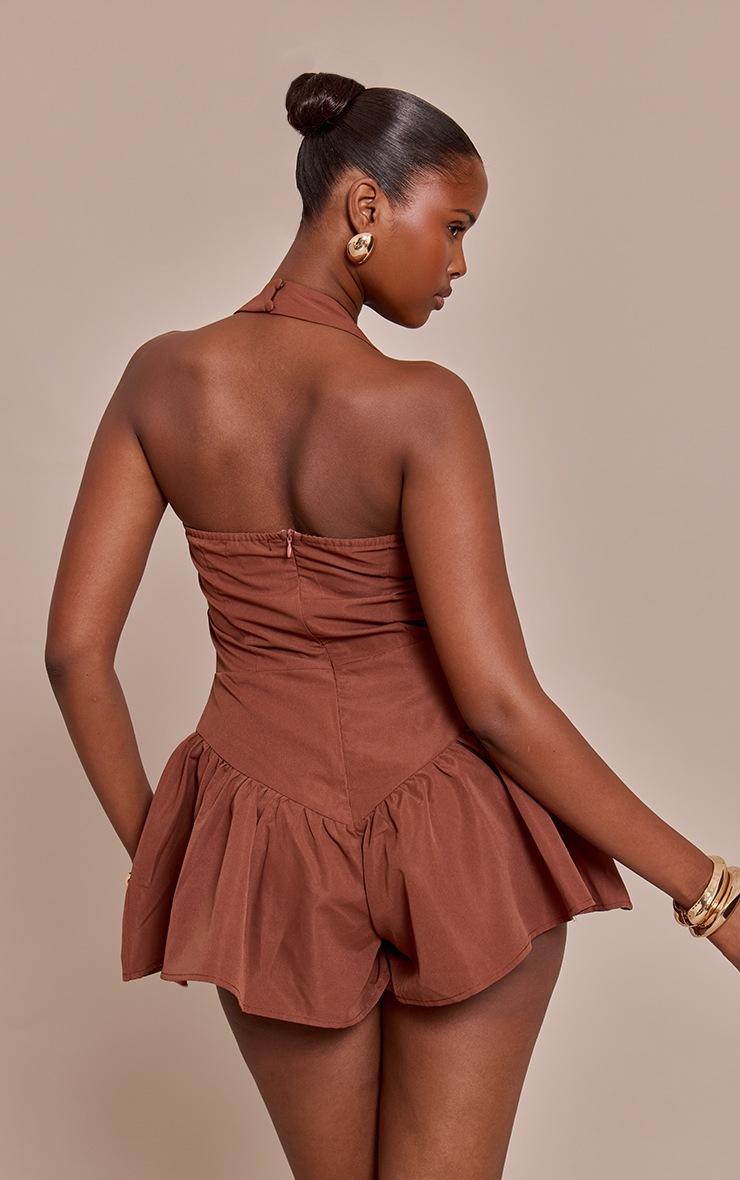 Pretty Little Thing Chocolate Halter Neck Drop Waist Floaty Romper