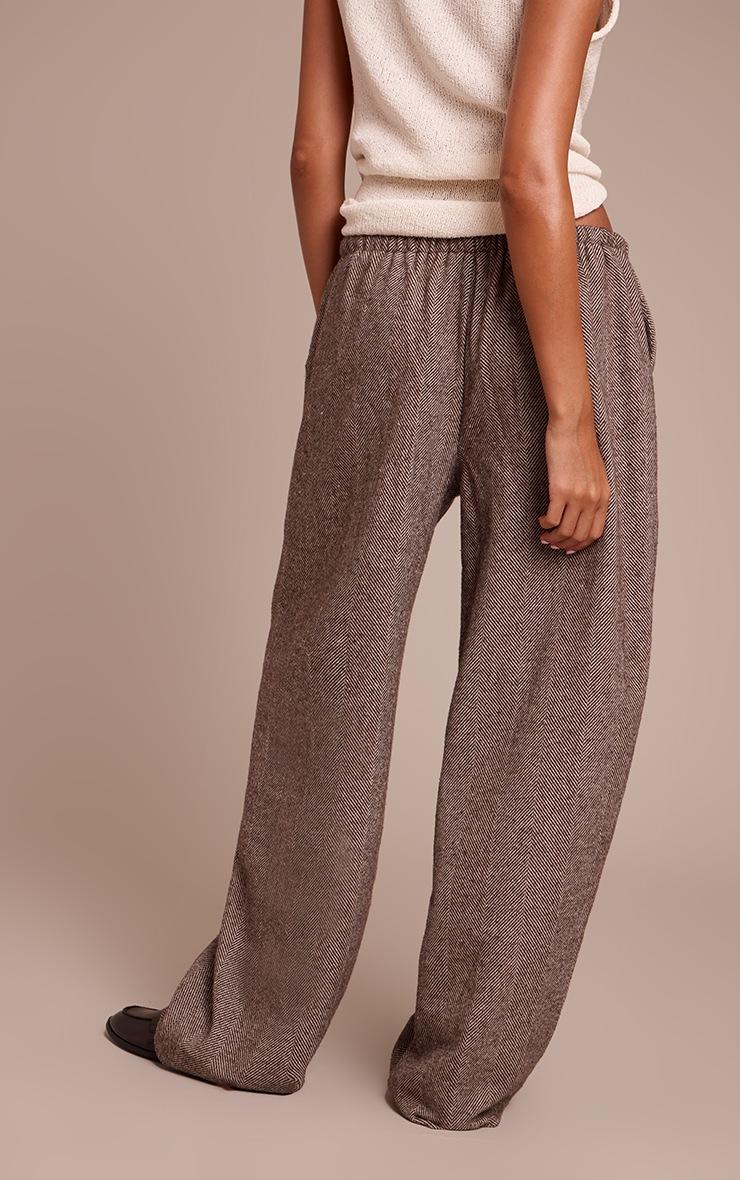 Pretty Little Thing Chocolate Herringbone Brushed Drawstring Low Rise Pants