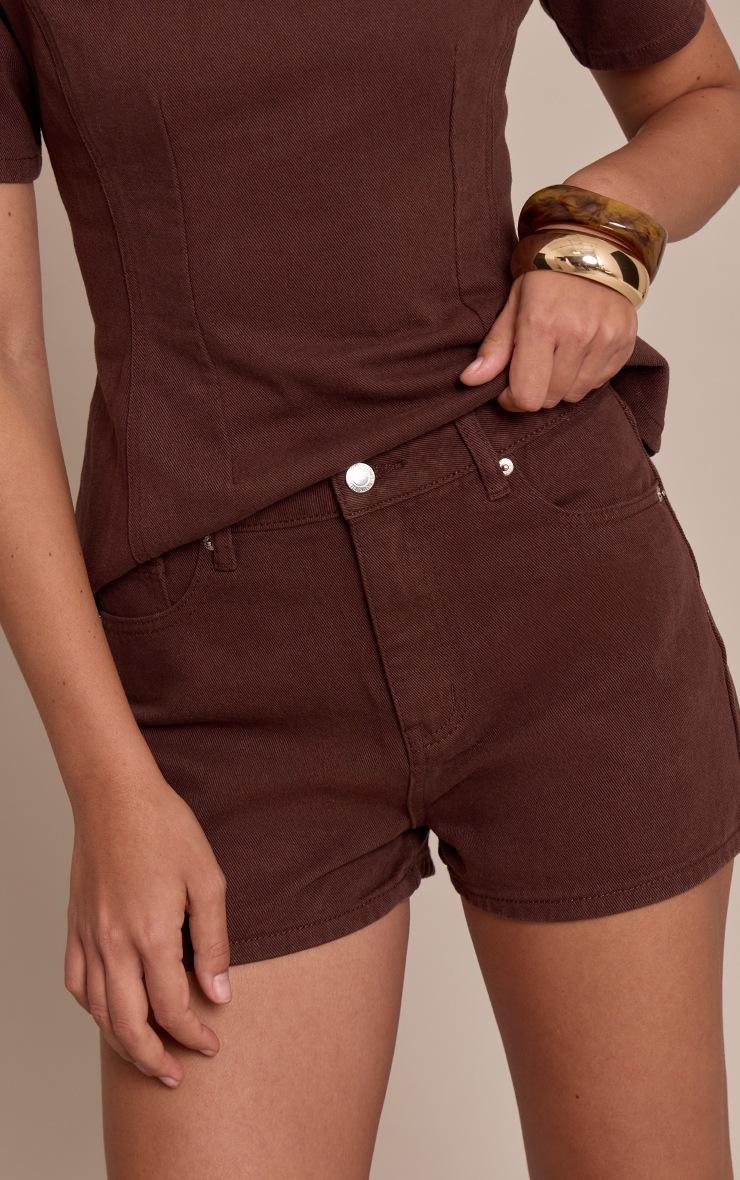 Pretty Little Thing Chocolate High Waist Denim Shorts