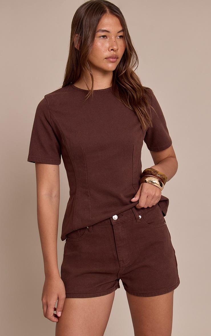 Pretty Little Thing Chocolate High Waist Denim Shorts
