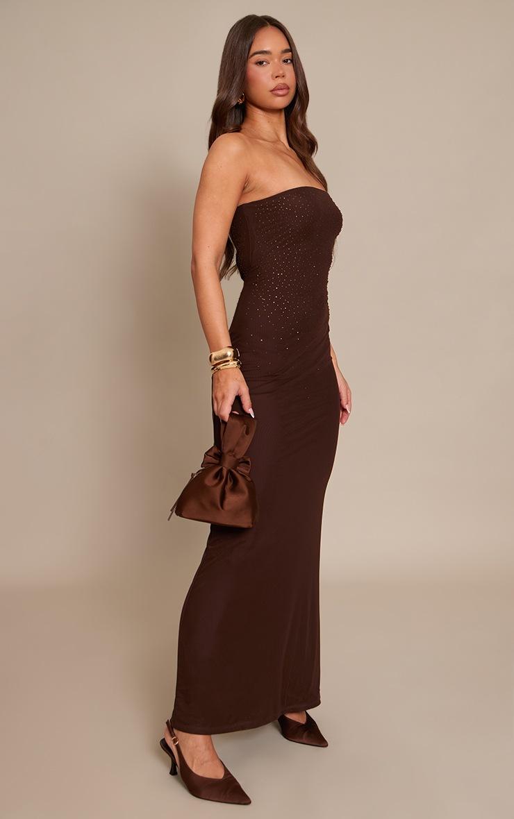 Pretty Little Thing Chocolate Hotfix Bandeau Maxi Dress