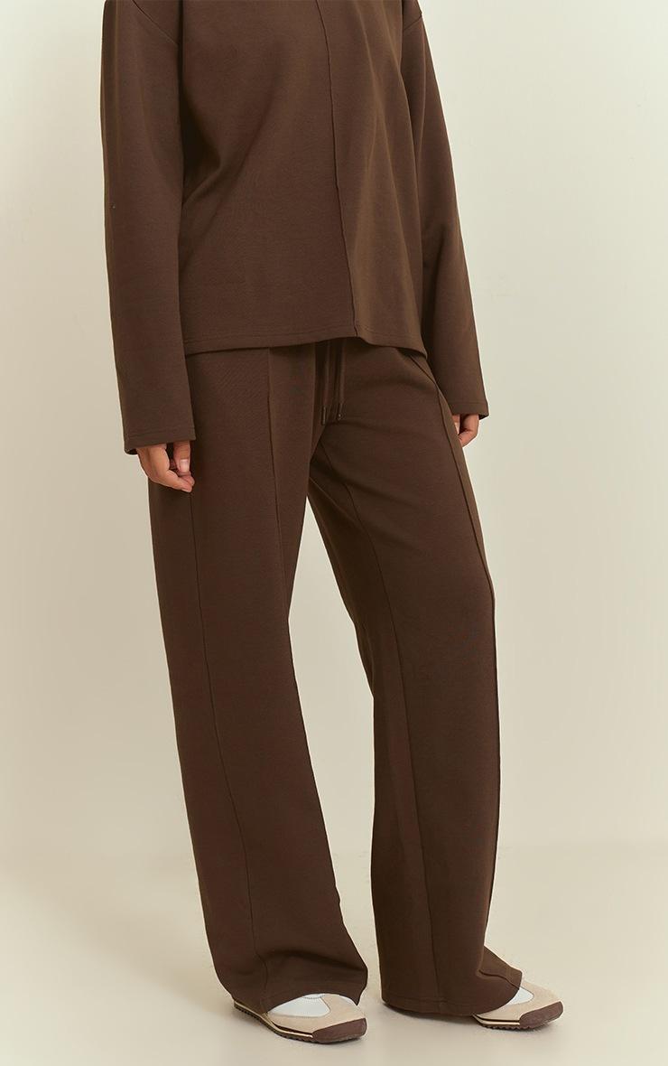 Pretty Little Thing Chocolate Interlock Pintuck Straight Leg Sweatpants