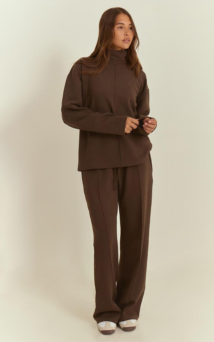 Pretty Little Thing Chocolate Interlock Pintuck Straight Leg Sweatpants