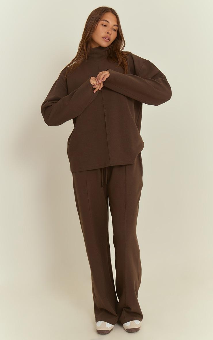 Pretty Little Thing Chocolate Interlock Seam Funnel Neck Sweatshirt
