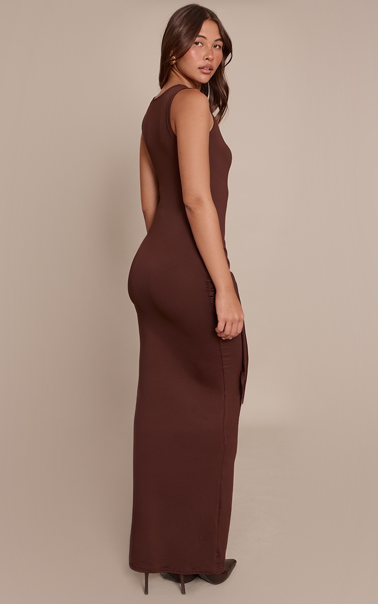 Pretty Little Thing Chocolate Jersey Boat Neck Wrap Detail Maxi Dress