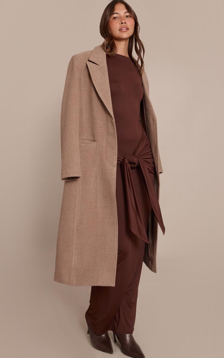 Pretty Little Thing Chocolate Jersey Boat Neck Wrap Detail Maxi Dress