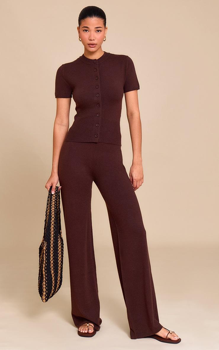 Pretty Little Thing Chocolate Knit Button Through Top