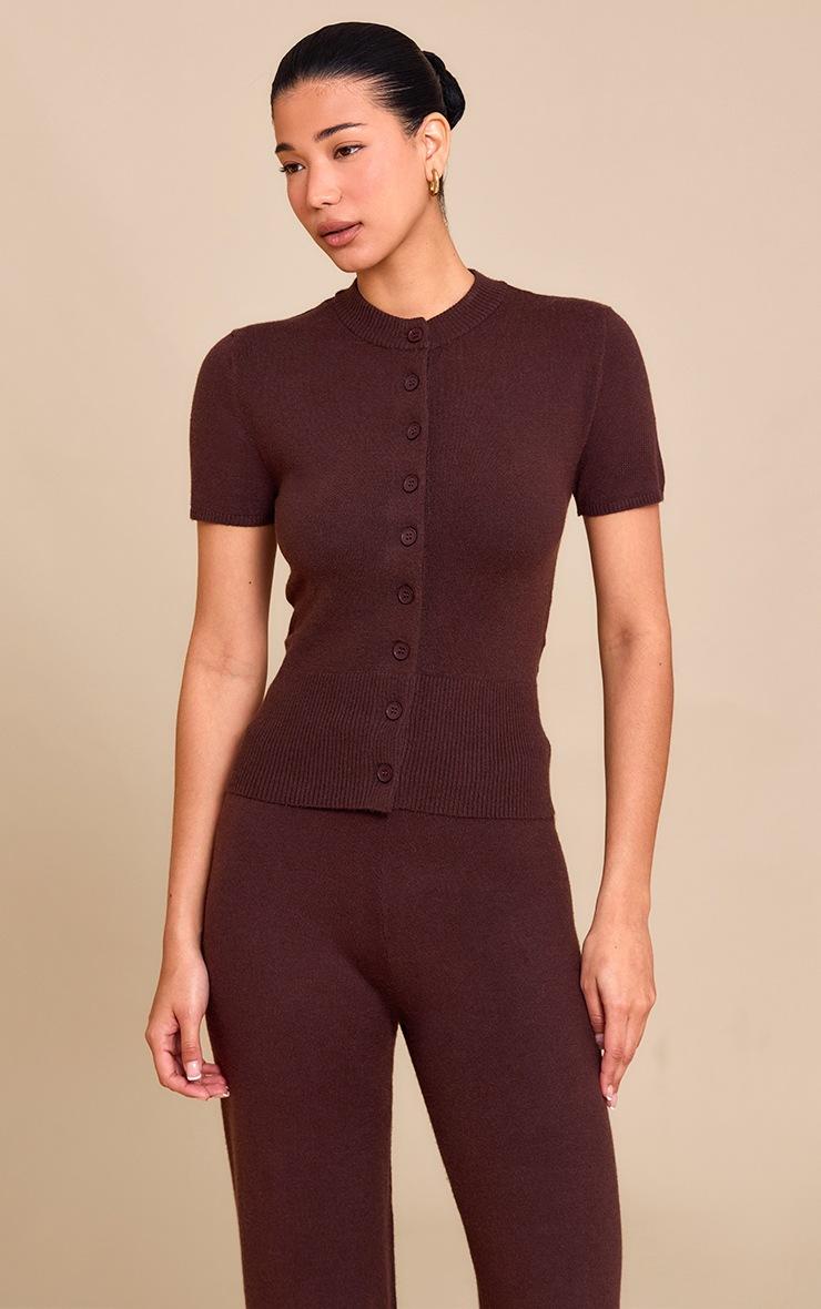 Pretty Little Thing Chocolate Knit Button Through Top