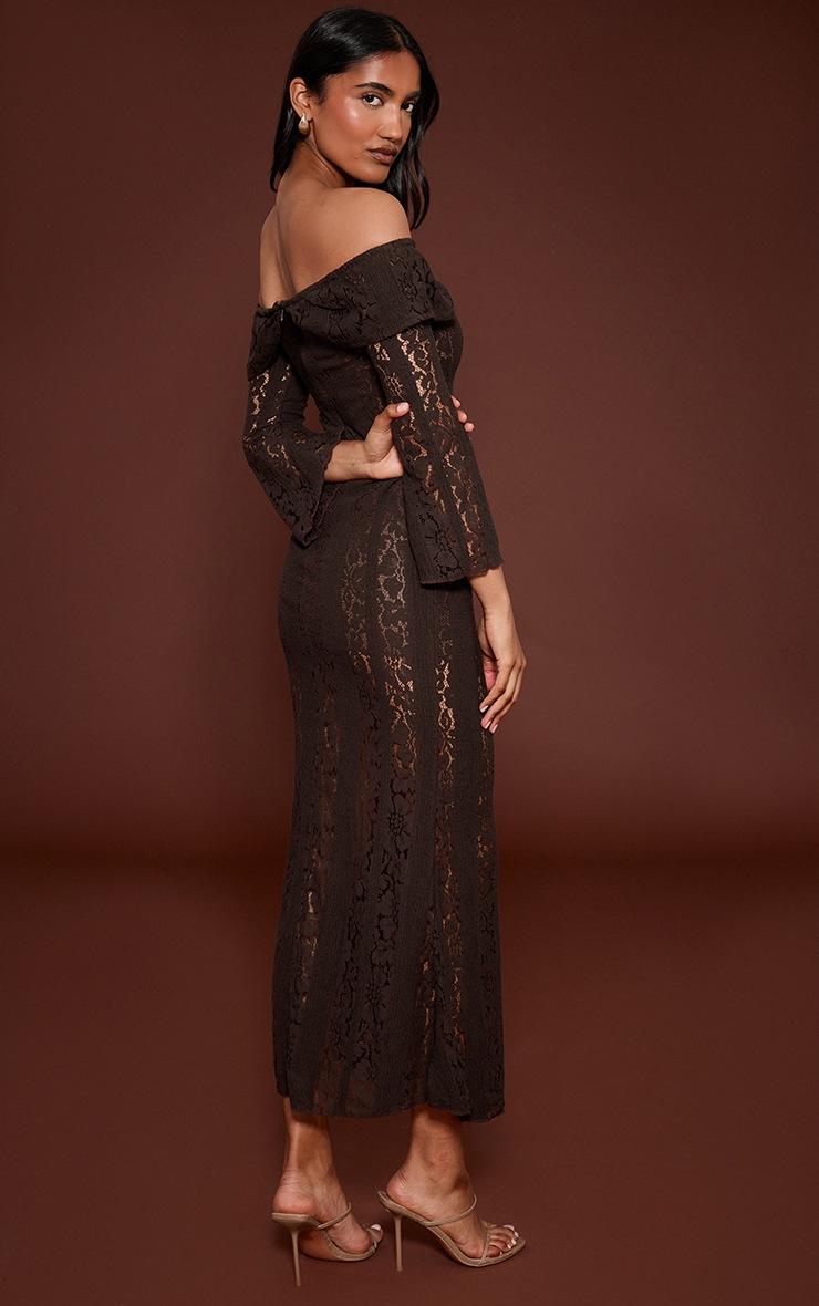 Pretty Little Thing Chocolate Lace Fold Over Bandeau Maxi Dress