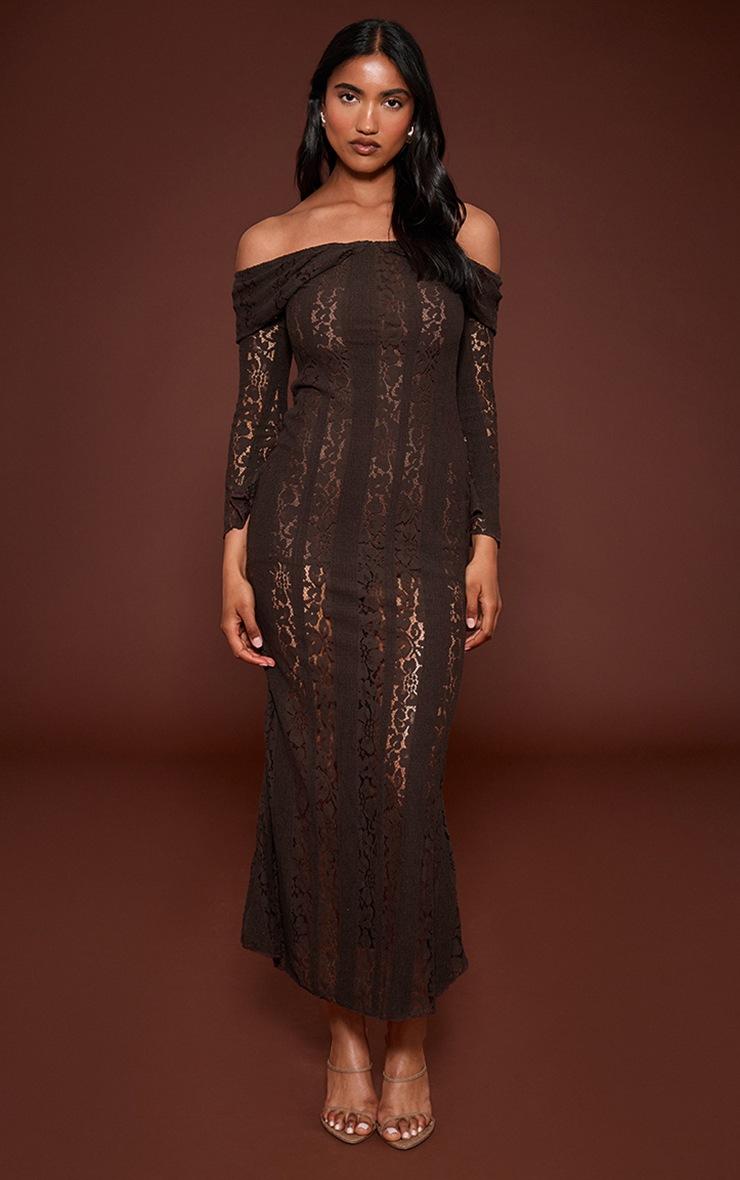 Pretty Little Thing Chocolate Lace Fold Over Bandeau Maxi Dress