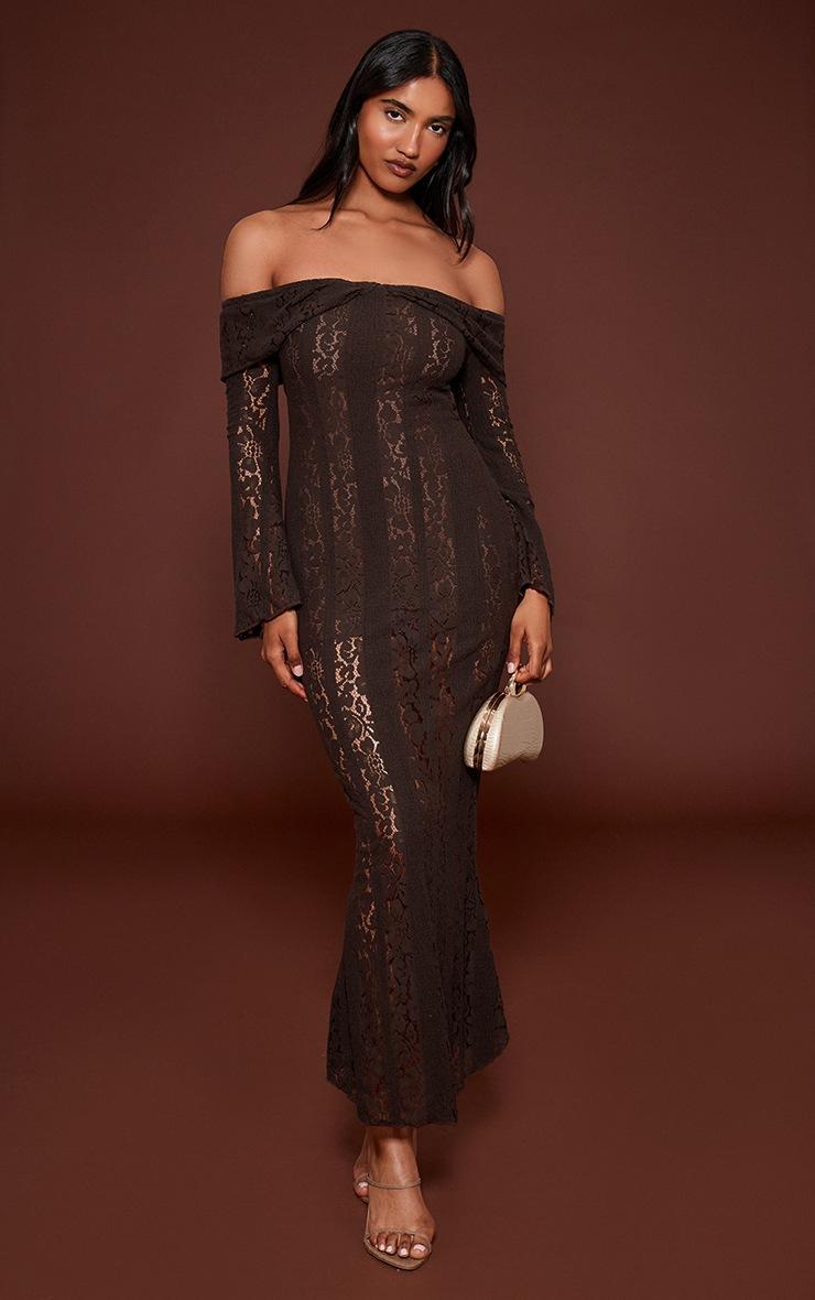 Pretty Little Thing Chocolate Lace Fold Over Bandeau Maxi Dress
