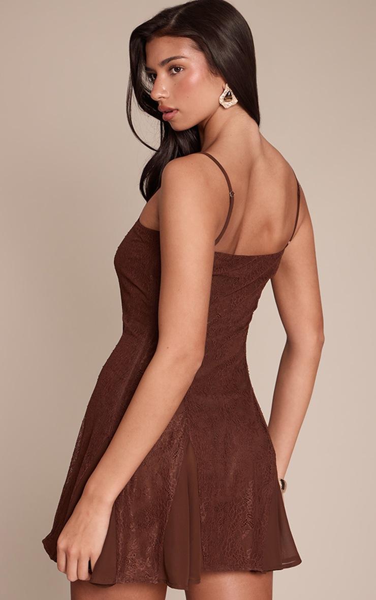 Pretty Little Thing Chocolate Lace Square Neck Mini Shift Dress