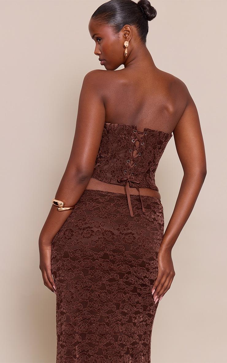 Pretty Little Thing Chocolate Lace Velvet Coset Top