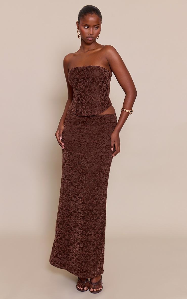 Pretty Little Thing Chocolate Lace Velvet Coset Top