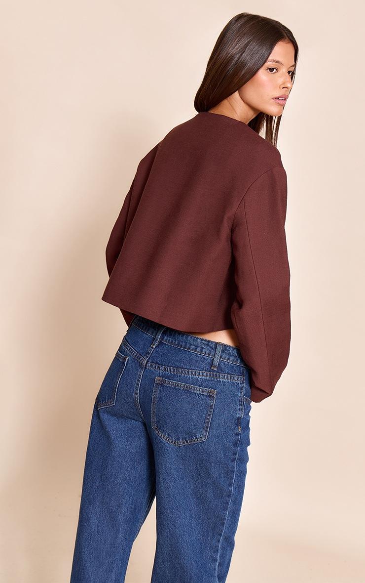 Pretty Little Thing Chocolate Linen Look Boxy Button Up Jacket