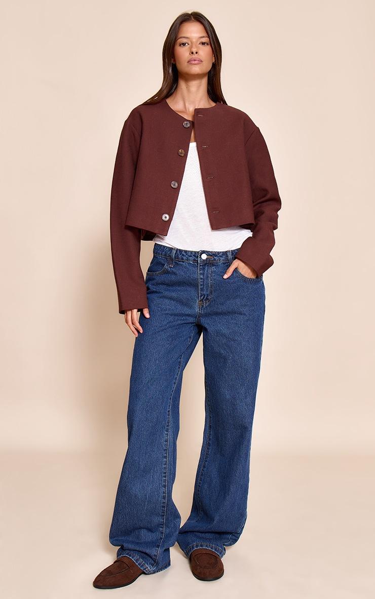 Pretty Little Thing Chocolate Linen Look Boxy Button Up Jacket