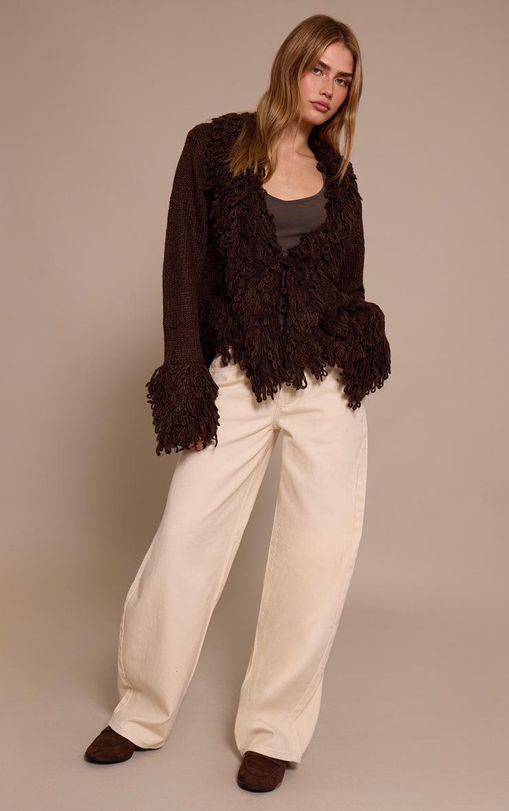 Pretty Little Thing Chocolate Loop Knit Edge Cardigan