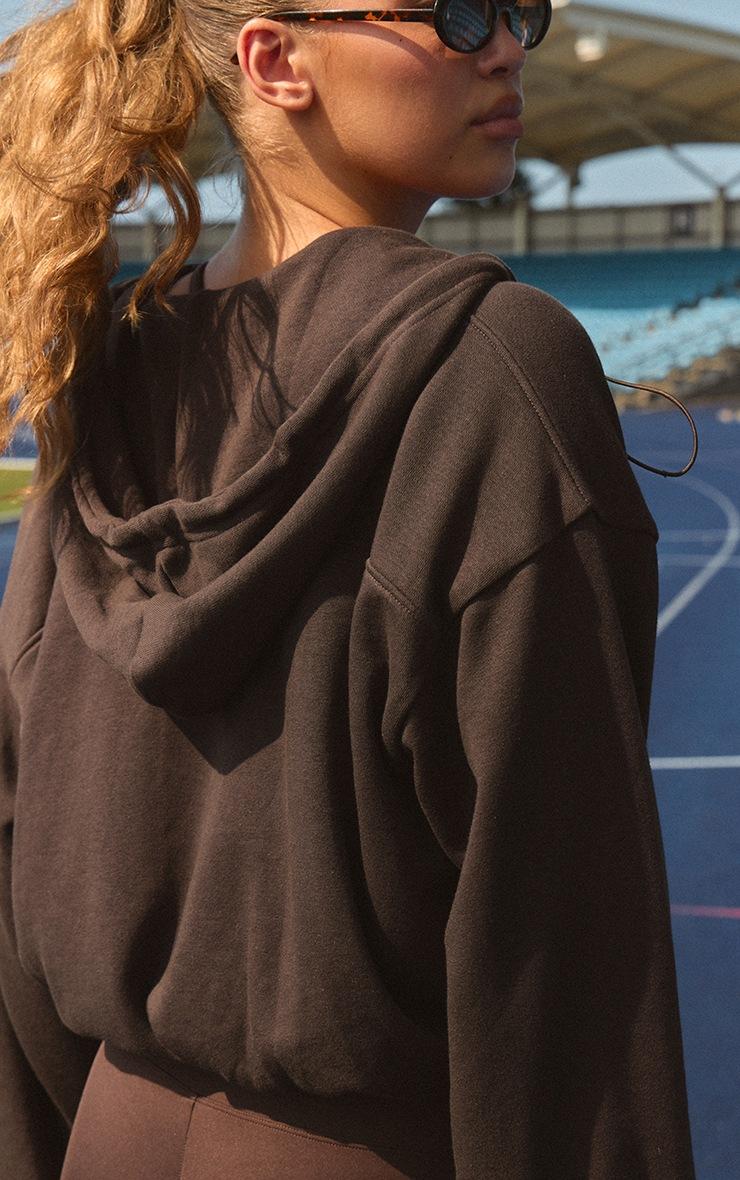 Pretty Little Thing Chocolate Loopback Elasticated Waist Zip Hoodie