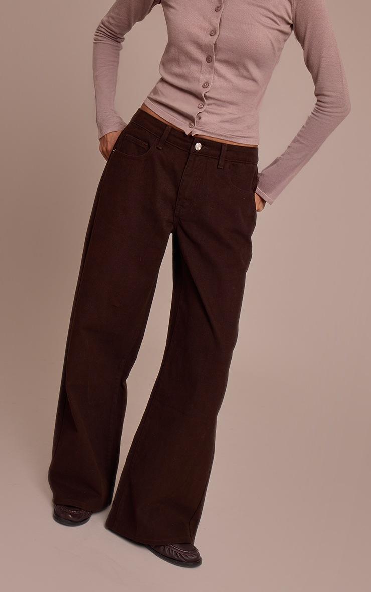 Pretty Little Thing Chocolate Low Rise Wide Leg Jeans