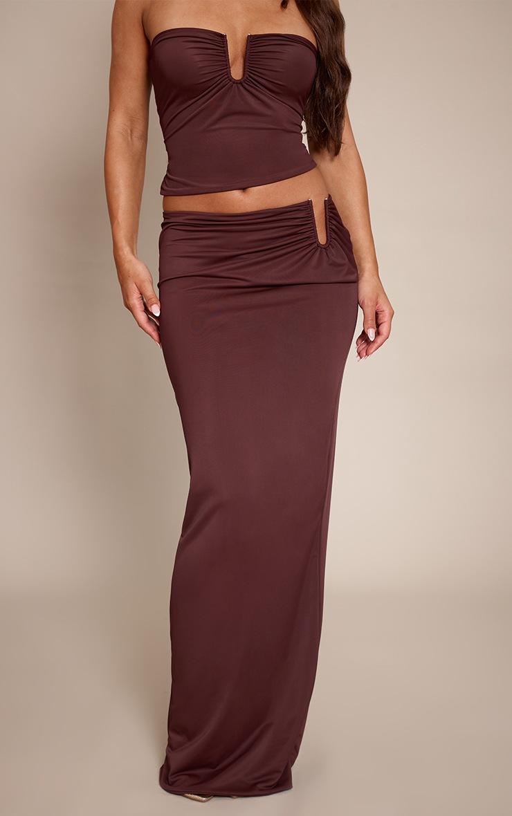 Pretty Little Thing Chocolate Matte Sculpt V Bar Ruched Maxi Skirt