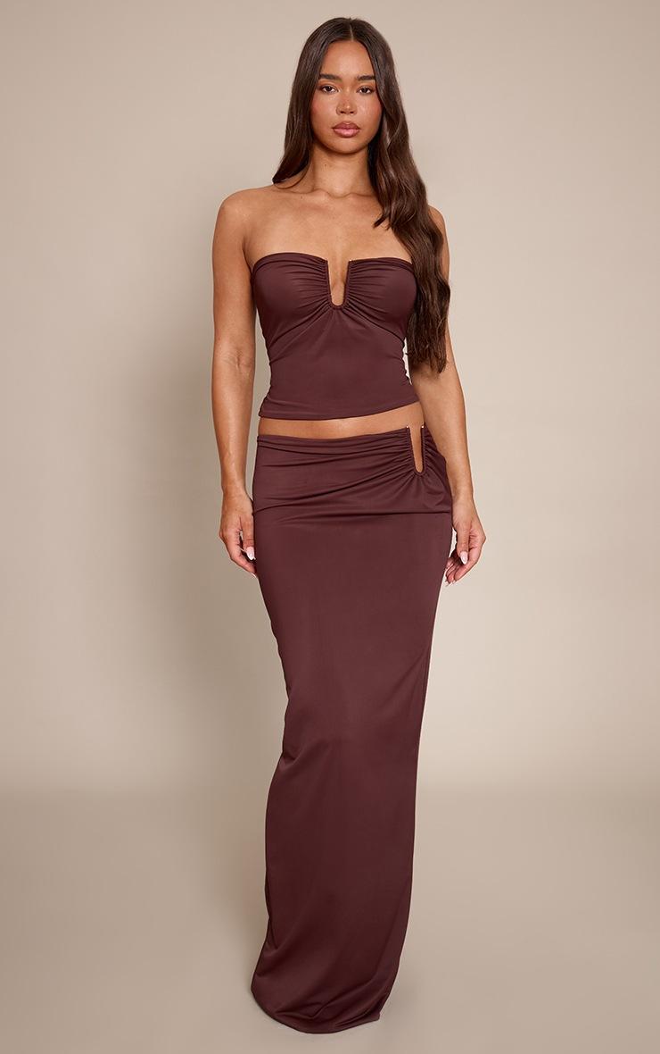 Pretty Little Thing Chocolate Matte Sculpt V Bar Ruched Maxi Skirt