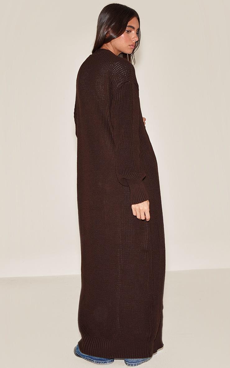 Pretty Little Thing Chocolate Maxi Style Knitted Cardigan
