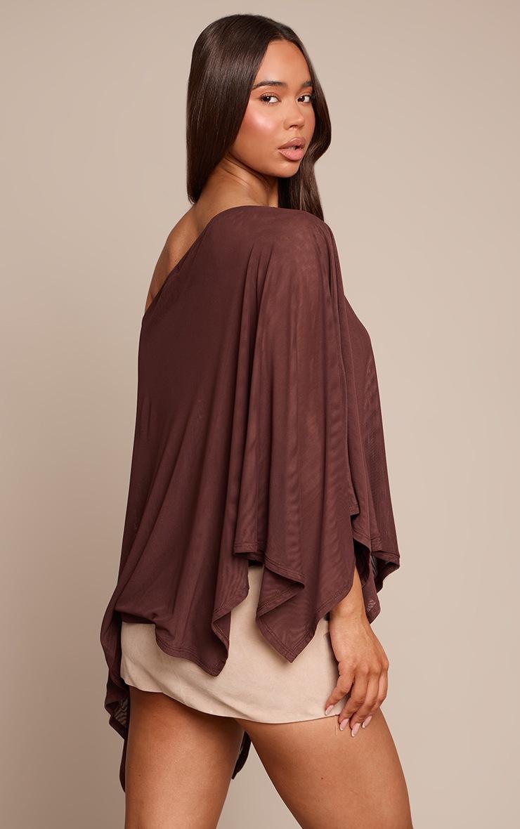 Pretty Little Thing Chocolate Mesh Oversized Cape Detail Top