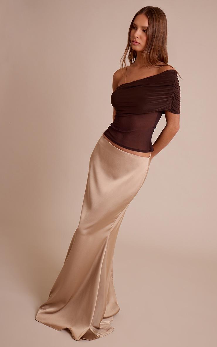 Pretty Little Thing Chocolate Mesh Panel Detail Asymmetric Long Top