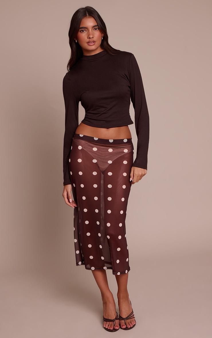 Pretty Little Thing Chocolate Mesh Polka Dot Midi Skirt