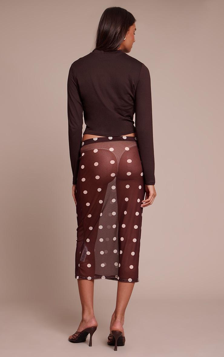 Pretty Little Thing Chocolate Mesh Polka Dot Midi Skirt