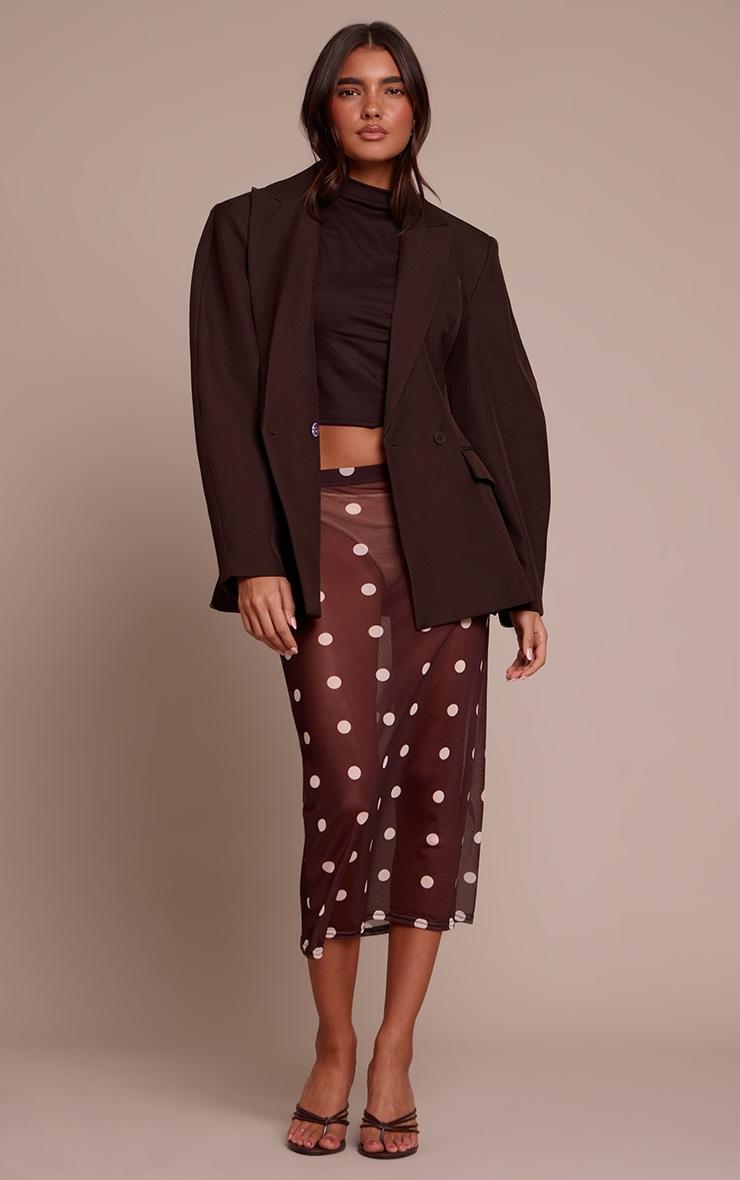 Pretty Little Thing Chocolate Mesh Polka Dot Midi Skirt