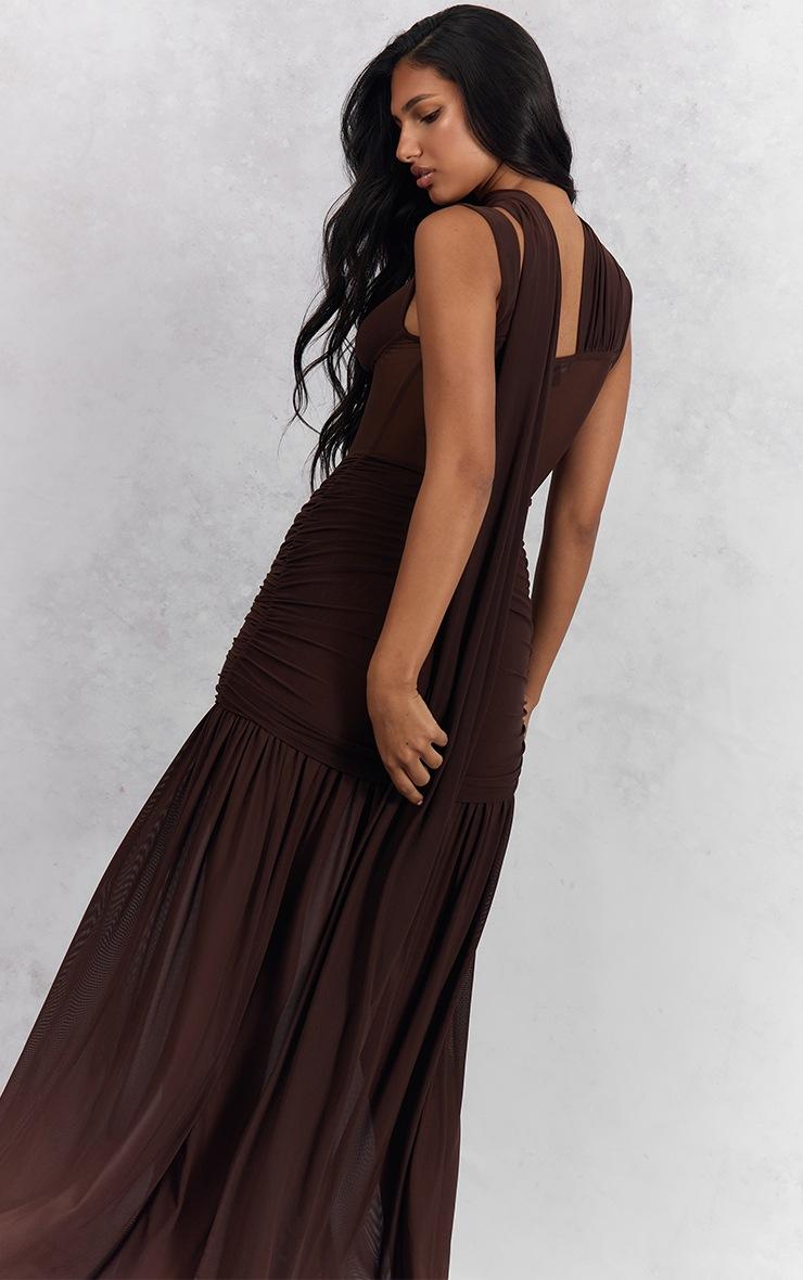 Pretty Little Thing Chocolate Mesh Scarf Detail Maxi Dress