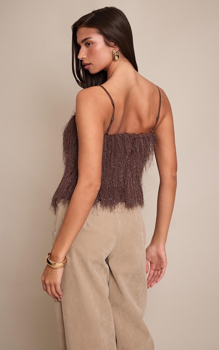 Pretty Little Thing Chocolate Metallic Fringe Cami Top