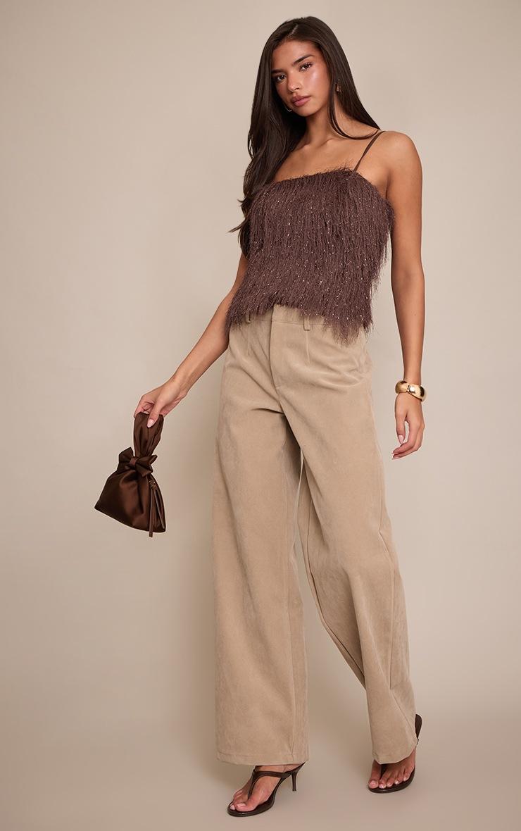 Pretty Little Thing Chocolate Metallic Fringe Cami Top