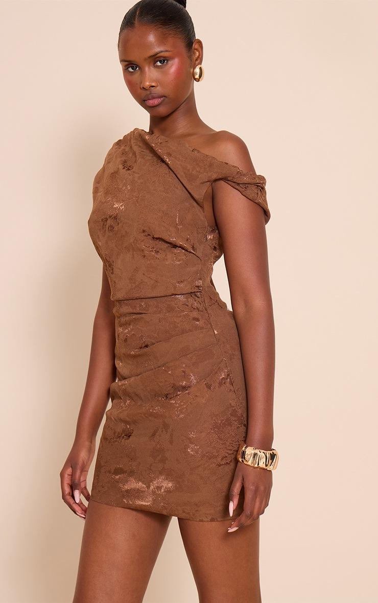 Pretty Little Thing Chocolate Metallic One Shoulder Mini Dress