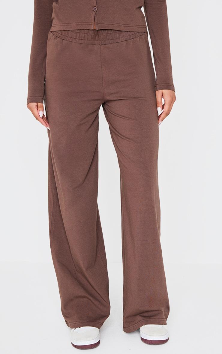 Pretty Little Thing Chocolate Mid Rise Jersey Wide Leg Pants