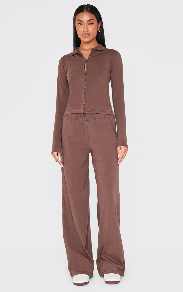 Pretty Little Thing Chocolate Mid Rise Jersey Wide Leg Pants