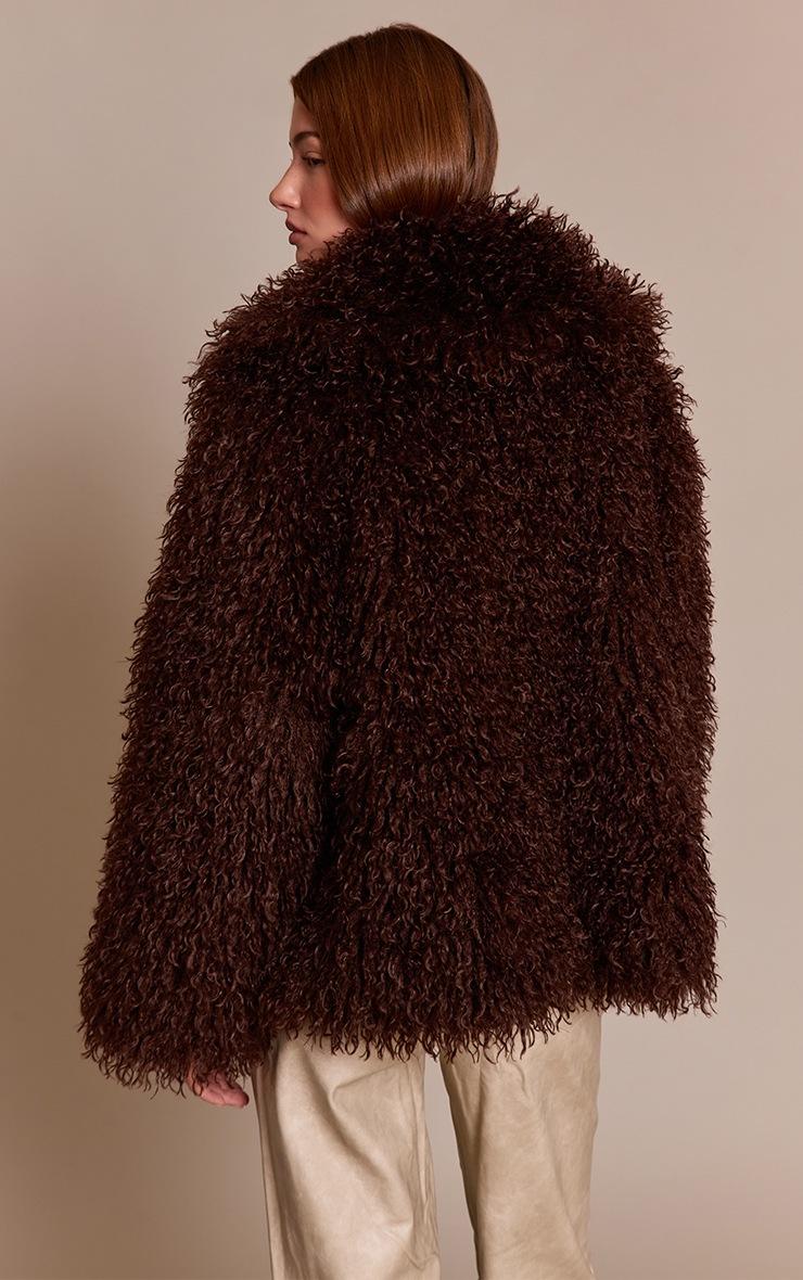 Pretty Little Thing Chocolate Mongolian Fur Midi Coat