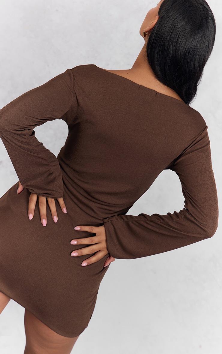 Pretty Little Thing Chocolate Onion Skin Boat Neck Flute Sleeve Mini Bodycon Dress