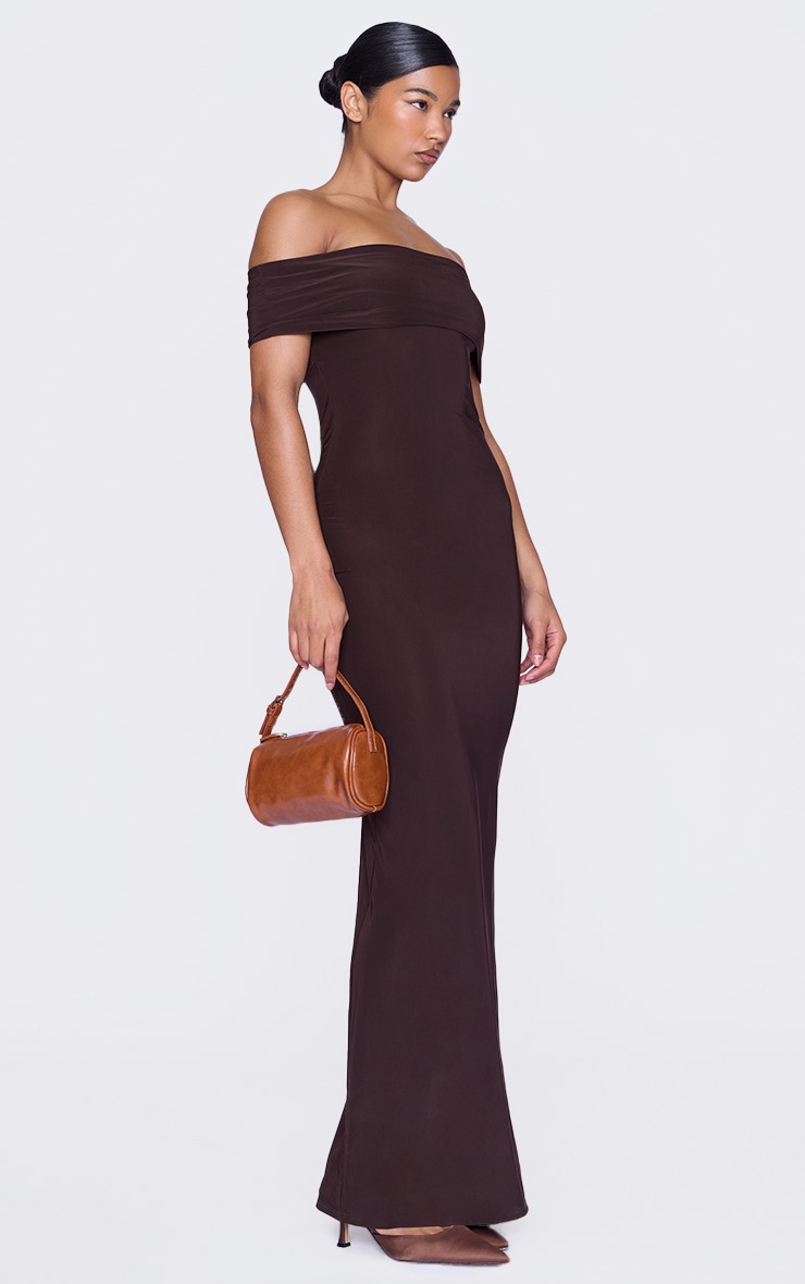 Pretty Little Thing Chocolate Open Back Bardot Maxi Dress