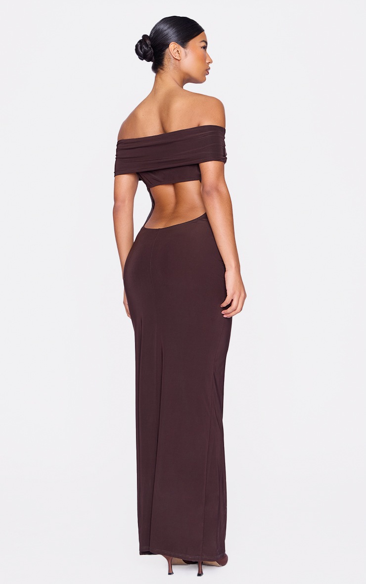 Pretty Little Thing Chocolate Open Back Bardot Maxi Dress