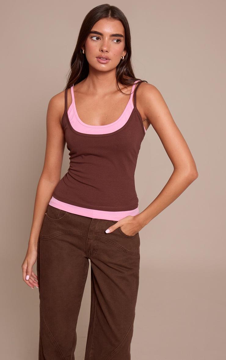 Pretty Little Thing Chocolate Overlay Detail Strappy Vest Top