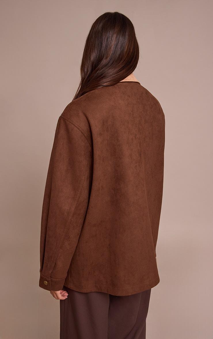 Pretty Little Thing Chocolate Oversized Pocket Detail Contrast Collar Jacket