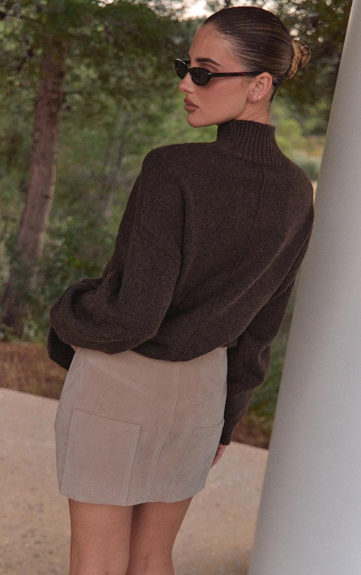 Pretty Little Thing Chocolate Oversized Polo Neck Knitted Sweater