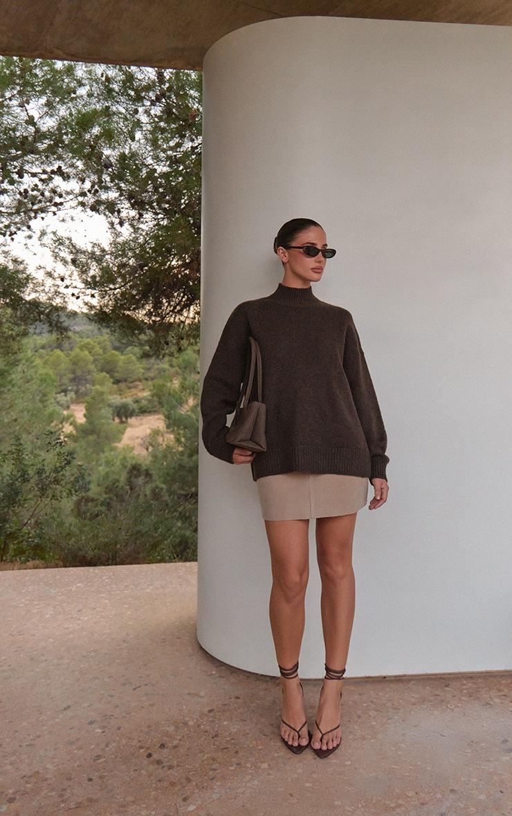 Pretty Little Thing Chocolate Oversized Polo Neck Knitted Sweater