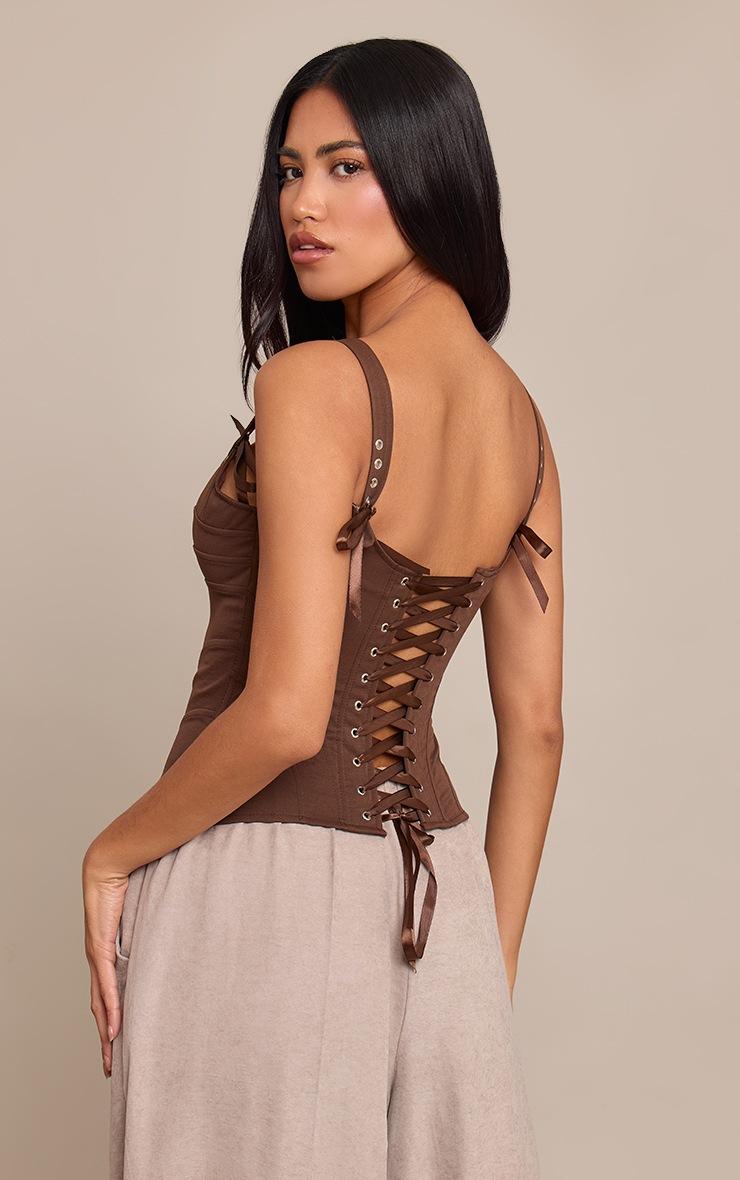 Pretty Little Thing Chocolate Peachskin Eyelet Detail Corset